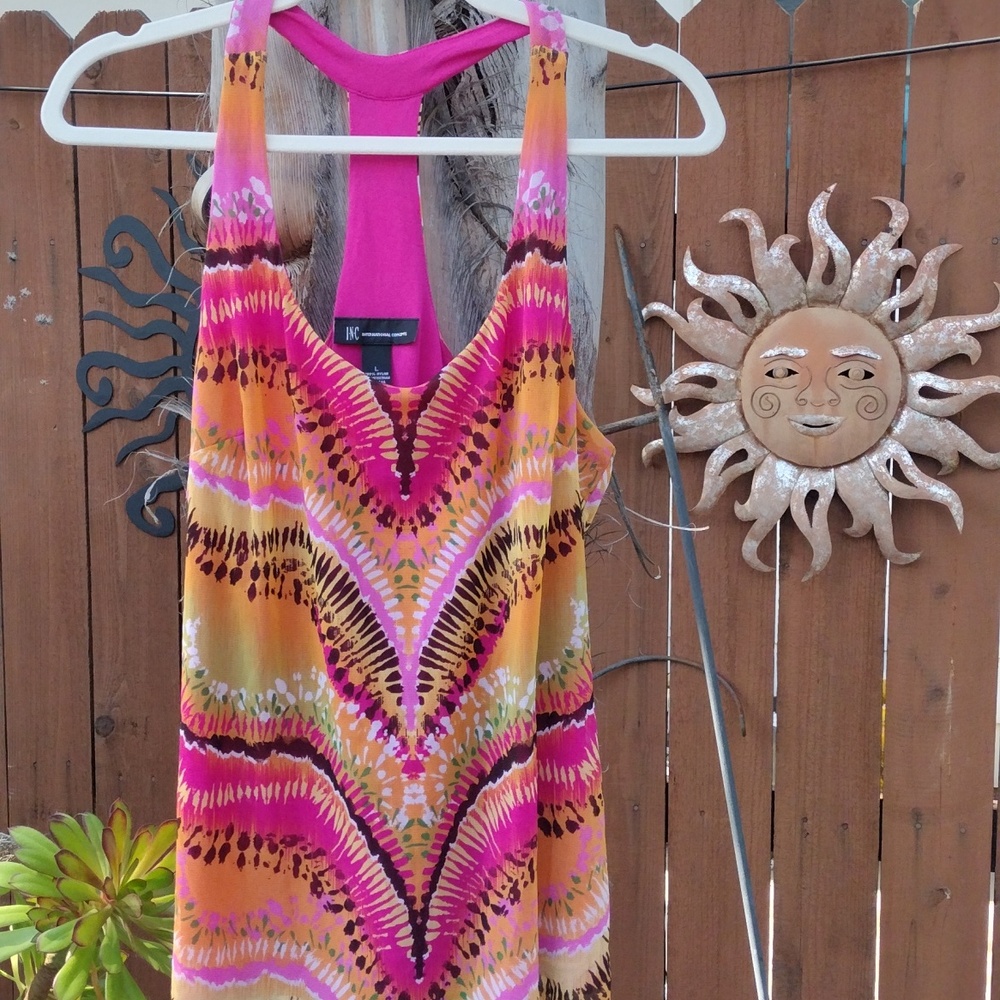 INC International Concepts Pink and Orange Printed Racerback Tank Top